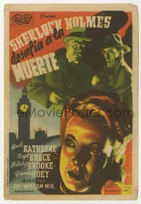 7a669 SHERLOCK HOLMES FACES DEATH Spanish herald 1945 Basil Rathbone & Nigel Bruce as Dr. Watson!