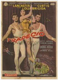 7a703 TRAPEZE Spanish herald 1956 circus performers Burt Lancaster, Gina Lollobrigida & Tony Curtis!