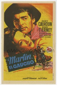 7a714 WAY OF A GAUCHO Spanish herald 1953 Soligo art of beautiful Gene Tierney & Rory Calhoun!