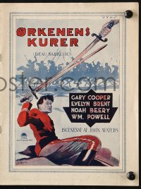 7a145 BEAU SABREUR Danish program 1928 Roth art of Gary Cooper in sequel to Beau Geste, different!