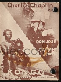 7a170 BURLESQUE ON CARMEN/KONGO Danish program 1930s Charlie Chaplin + Walter Huston in Africa!