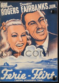 7a250 HAVING WONDERFUL TIME Danish program 1939 different art of Ginger Rogers & Doug Fairbanks Jr!