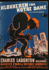 7a258 HUNCHBACK OF NOTRE DAME Danish program 1939 Boye art of Charles Laughton as Quasimodo!