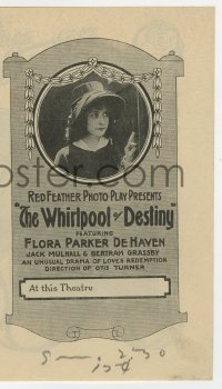 7a122 WHIRLPOOL OF DESTINY herald 1916 Flora Parker DeHaven, an unusual drama of love's redemption!