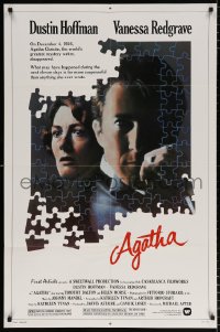 7b041 AGATHA 1sh 1979 cool puzzle art of Dustin Hoffman & Vanessa Redgrave as Christie!