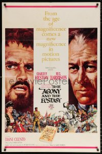 7b043 AGONY & THE ECSTASY roadshow 1sh 1965 Terpning art of Charlton Heston & Rex Harrison!