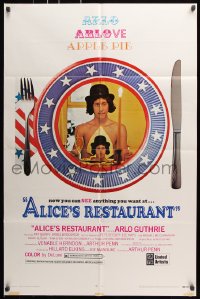 7b056 ALICE'S RESTAURANT 1sh 1969 Arlo Guthrie, musical comedy directed by Arthur Penn, R-rated!