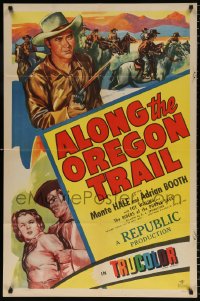 7b071 ALONG THE OREGON TRAIL 1sh 1947 Monte Hale, Adrian Booth & Clayton Moore in cowboy action!