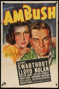 7b076 AMBUSH 1sh 1939 close-up art of Lloyd Nolan & Gladys Swarthout!
