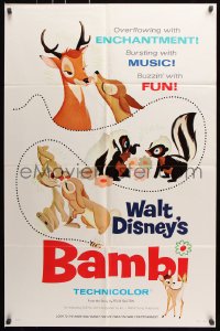 7b116 BAMBI style A 1sh R1966 Walt Disney cartoon classic, great art with Thumper & Flower!