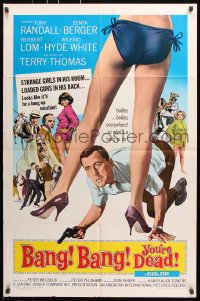 7b118 BANG BANG YOU'RE DEAD 1sh 1966 wacky art of Tony Randall crouching between sexy legs!