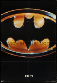 7b126 BATMAN teaser 1sh 1989 directed by Tim Burton, cool image of Bat logo, matte finish!