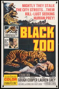 7b165 BLACK ZOO 1sh 1963 great Reynold Brown art of fang & claw killers stalking human prey!