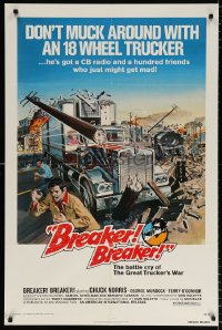7b177 BREAKER BREAKER 1sh 1977 Chuck Norris, cool art of 18-wheeler trucks!