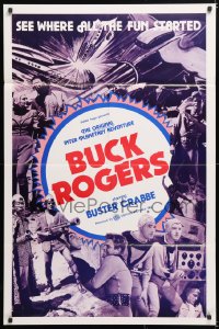 7b183 BUCK ROGERS 1sh R1966 Buster Crabbe sci-fi serial, see where all the fun started!