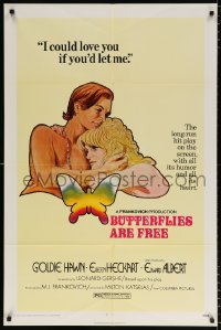 7b196 BUTTERFLIES ARE FREE 1sh 1972 cool art of would-be lovers Goldie Hawn & blind Edward Albert!