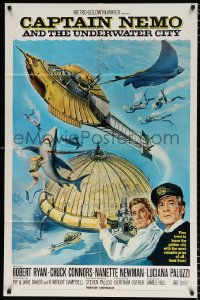 7b199 CAPTAIN NEMO & THE UNDERWATER CITY 1sh 1970 artwork of cast, scuba divers & cool ship