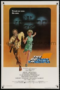 7b296 DOMINO PRINCIPLE 1sh 1977 cool art of Gene Hackman & Candice Bergen fleeing from eyes!