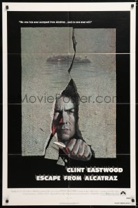 7b330 ESCAPE FROM ALCATRAZ 1sh 1979 cool artwork of Clint Eastwood busting out by Lettick!