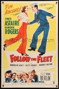 7b363 FOLLOW THE FLEET 1sh R1953 dancing Fred Astaire & Ginger Rogers, music by Irving Berlin!