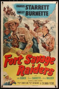 7b370 FORT SAVAGE RAIDERS 1sh 1951 art of Charles Starrett as The Durango Kid + Smiley Burnette!