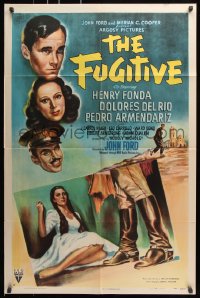 7b379 FUGITIVE 1sh 1947 John Ford, art of Henry Fonda, Dolores del Rio & Pedro Armendariz!