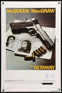 7b395 GETAWAY 1sh 1972 Steve McQueen, McGraw, Sam Peckinpah, cool gun & passports image!