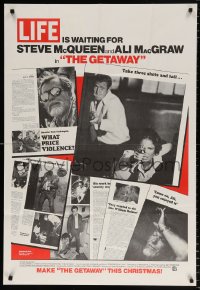 7b396 GETAWAY advance 1sh 1972 Steve McQueen, Ali McGraw, different images, Life Magazine design!
