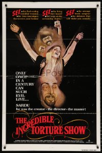 7b492 INCREDIBLE TORTURE SHOW 1sh 1976 see the flesh-eating cannibal women, weird sexy horror art!