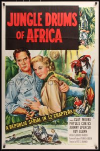 7b558 JUNGLE DRUMS OF AFRICA 1sh 1952 Clayton Moore with gun & Phyllis Coates, Republic serial!