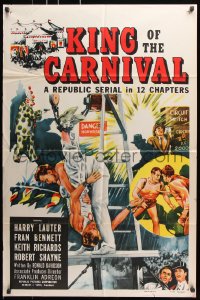 7b569 KING OF THE CARNIVAL 1sh 1955 Republic serial, crime & circus trapeze disaster artwork!
