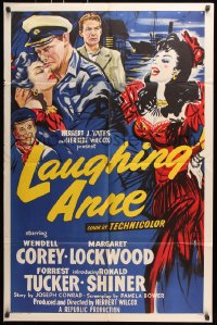 7b580 LAUGHING ANNE 1sh 1954 really cool artwork of Wendell Corey & Margaret Lockwood!