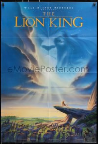 7b590 LION KING 1sh 1994 Disney Africa, John Alvin art of Simba on Pride Rock with Mufasa in sky