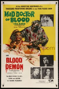 7b624 MAD DOCTOR OF BLOOD ISLAND/BLOOD DEMON 1sh 1971 great art of zombie attacking naked girl!
