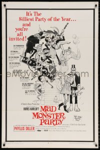 7b629 MAD MONSTER PARTY 1sh 1968 great Frazetta artwork of animated Dracula, Mummy & Igor!
