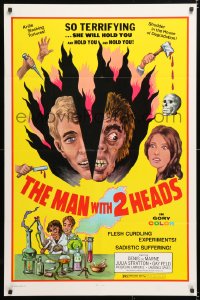 7b642 MAN WITH TWO HEADS 1sh 1972 William Mishkin horror, shudder in the house of degradation!