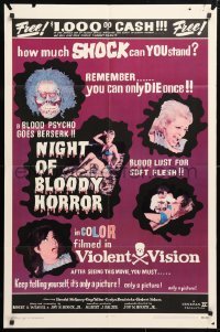 7b699 NIGHT OF BLOODY HORROR 1sh 1969 blood psycho goes berserk, remember you can only die once!