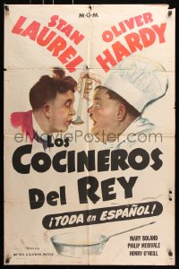 7b708 NOTHING BUT TROUBLE Spanish/US 1sh 1945 great art of Stan Laurel & chef Oliver Hardy!
