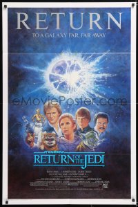 7b788 RETURN OF THE JEDI studio style 1sh R1985 George Lucas classic, Mark Hamill, Ford, Tom Jung art!