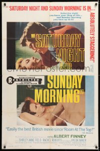 7b811 SATURDAY NIGHT & SUNDAY MORNING 1sh 1961 close-up of Albert Finney & Shirley Anne Field!