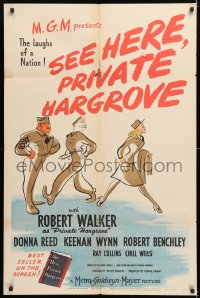 7b822 SEE HERE PRIVATE HARGROVE style C 1sh 1944 Robert Walker, Donna Reed, Al Hirschfeld art!