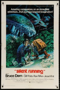 7b837 SILENT RUNNING 1sh 1972 Douglas Trumbull, cool art of Bruce Dern & his robot by Akimoto!