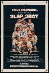 7b841 SLAP SHOT style A 1sh 1977 Paul Newman hockey sports classic, great cast portrait art by Craig