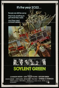 7b850 SOYLENT GREEN 1sh 1973 Heston trying to escape riot control in the year 2022 by John Solie!