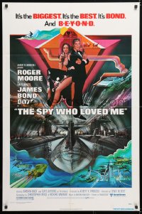 7b853 SPY WHO LOVED ME 1sh 1977 great art of Roger Moore as James Bond by Bob Peak!