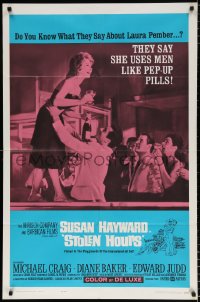 7b864 STOLEN HOURS 1sh 1963 Susan Hayward, they say she uses men like pep-up pills!