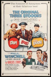 7b866 STOP LOOK & LAUGH 1sh 1960 Three Stooges, Larry, Moe & Curly + chimpanzees & dummy!