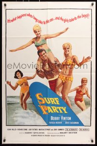 7b881 SURF PARTY 1sh 1964 when Beach Boys meet Surf Sweeties, it's a real swingin' splash of fun!