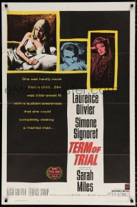 7b908 TERM OF TRIAL 1sh 1962 teacher Laurence Olivier has an affair w/youngest girl in his class!