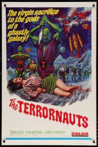 7b910 TERRORNAUTS 1sh 1967 wild art of alien virgin sacrifice to the gods of a ghastly galaxy!